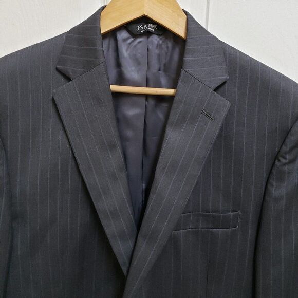 Jos. A. Bank 44L Gray Blue Stripe Wool Silk Blend 2 Button Vented Classic Office - Picture 3 of 15